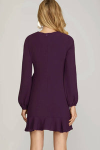She + Sky - Long Sleeve Asymmetrical Ruffled Hem Dress