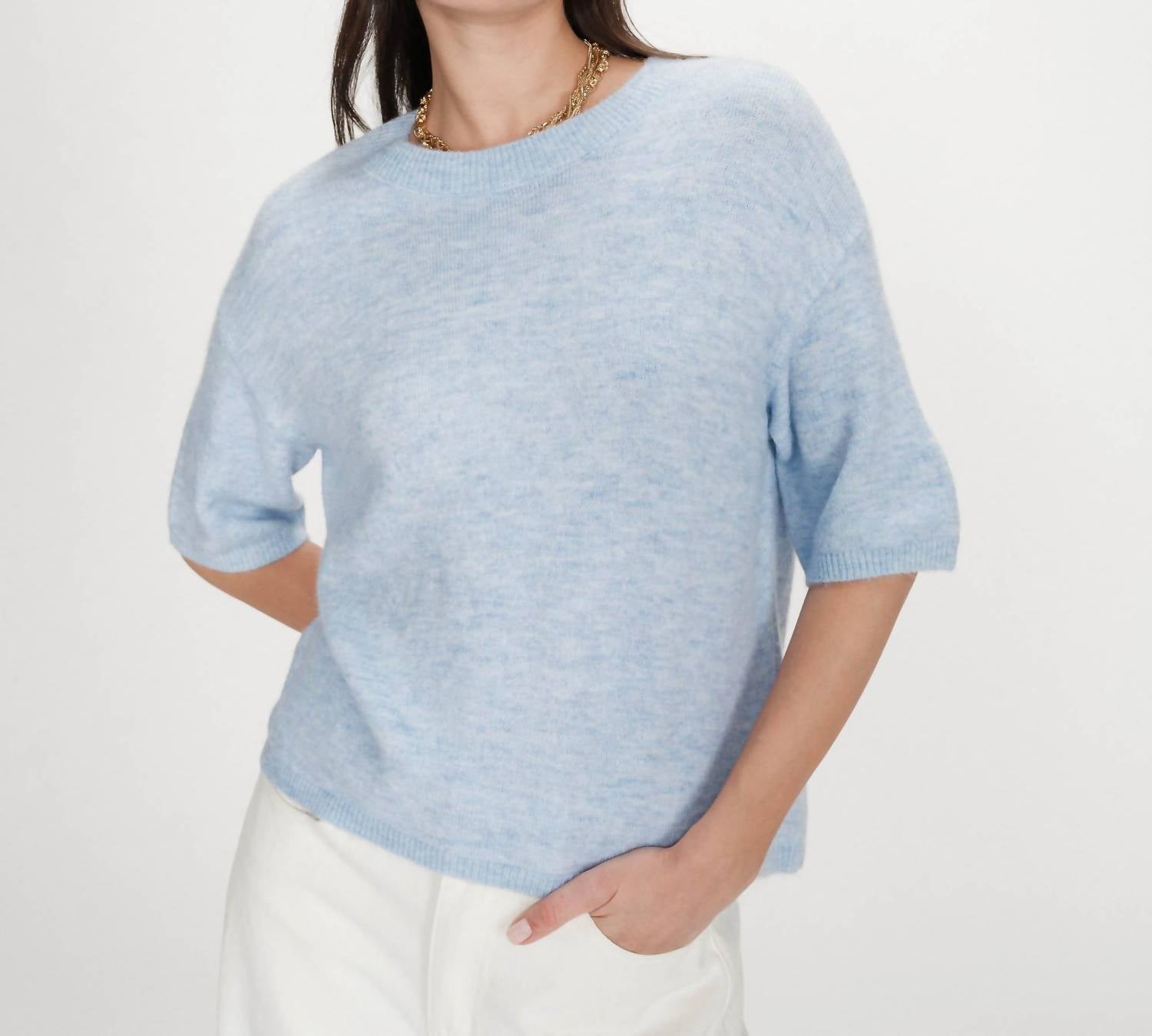Grace & Mila Oversized Wool Crew Neck Sweater Top in ciel - women's sweater