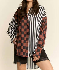 Jade By Jane - Split Decision Checker-stripe Blouse - Plus