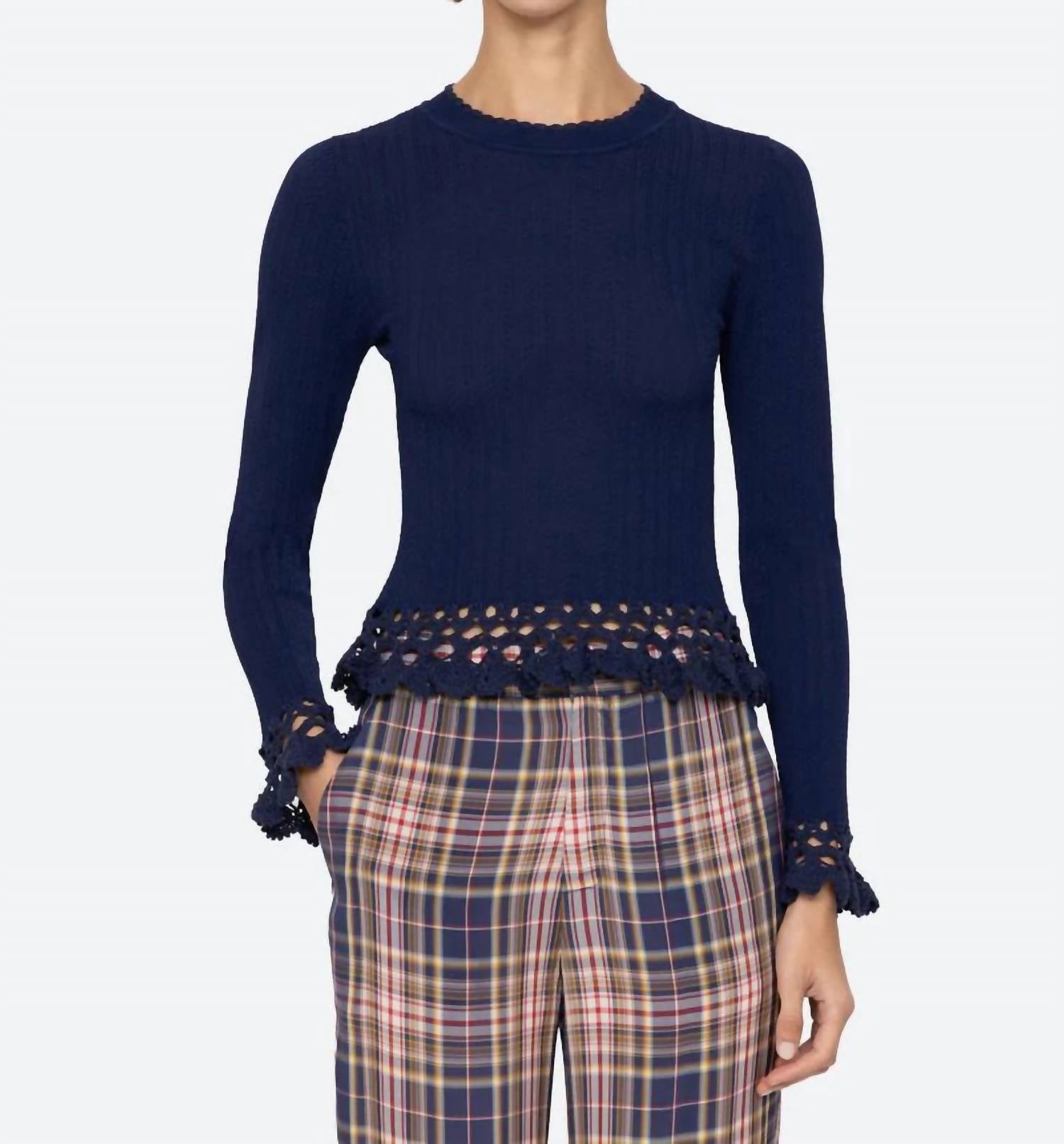 SEA Abbie Knit Long Sleeve Top in navy - women's long sleeve top
