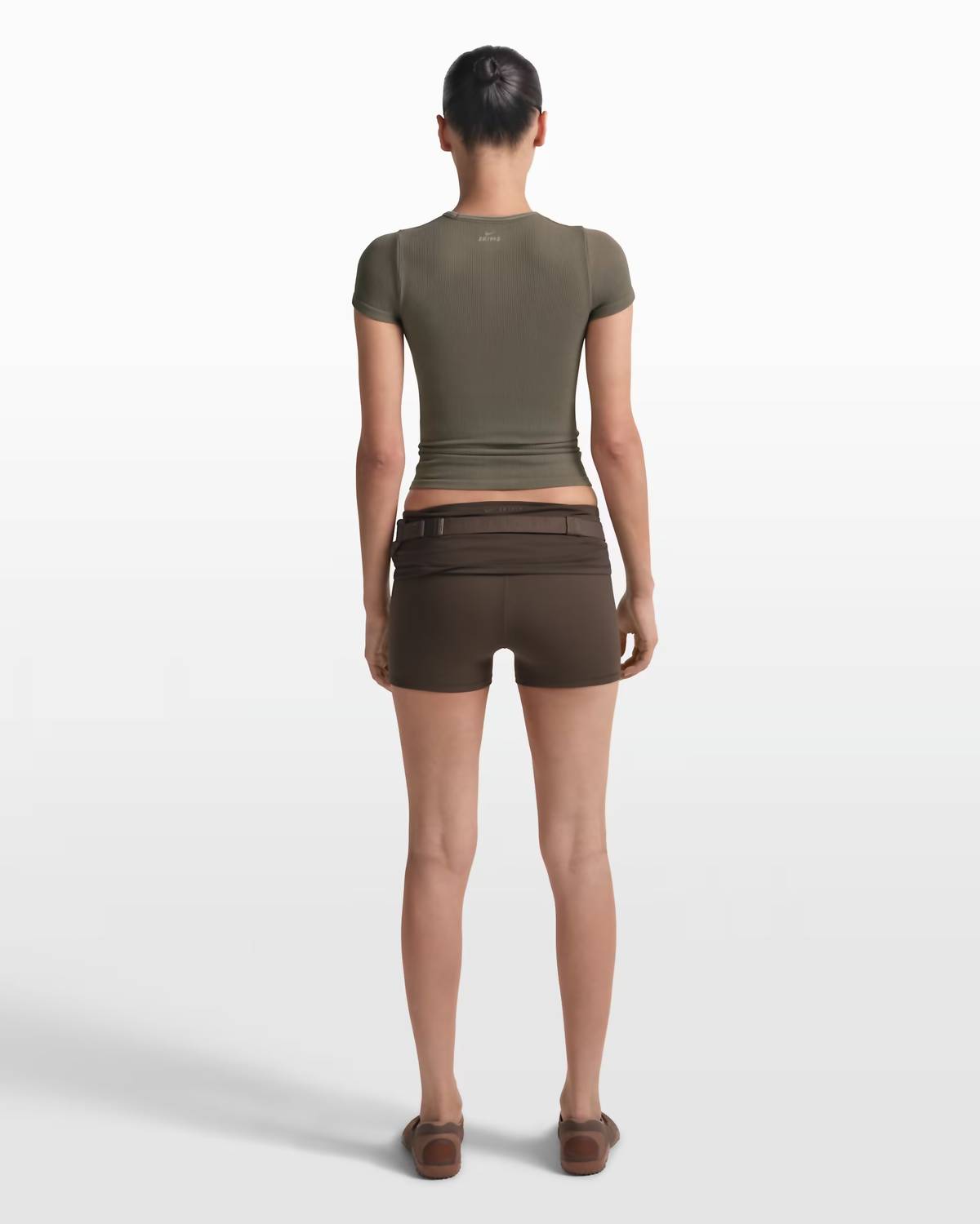 NikeSKIMS Ribbed Seamless Short Sleeve Top in oak moss dune - women's t-shirt - view 4