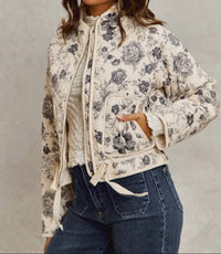 So Me - Woven Floral Print Long Sleeve Quilted Jacket
