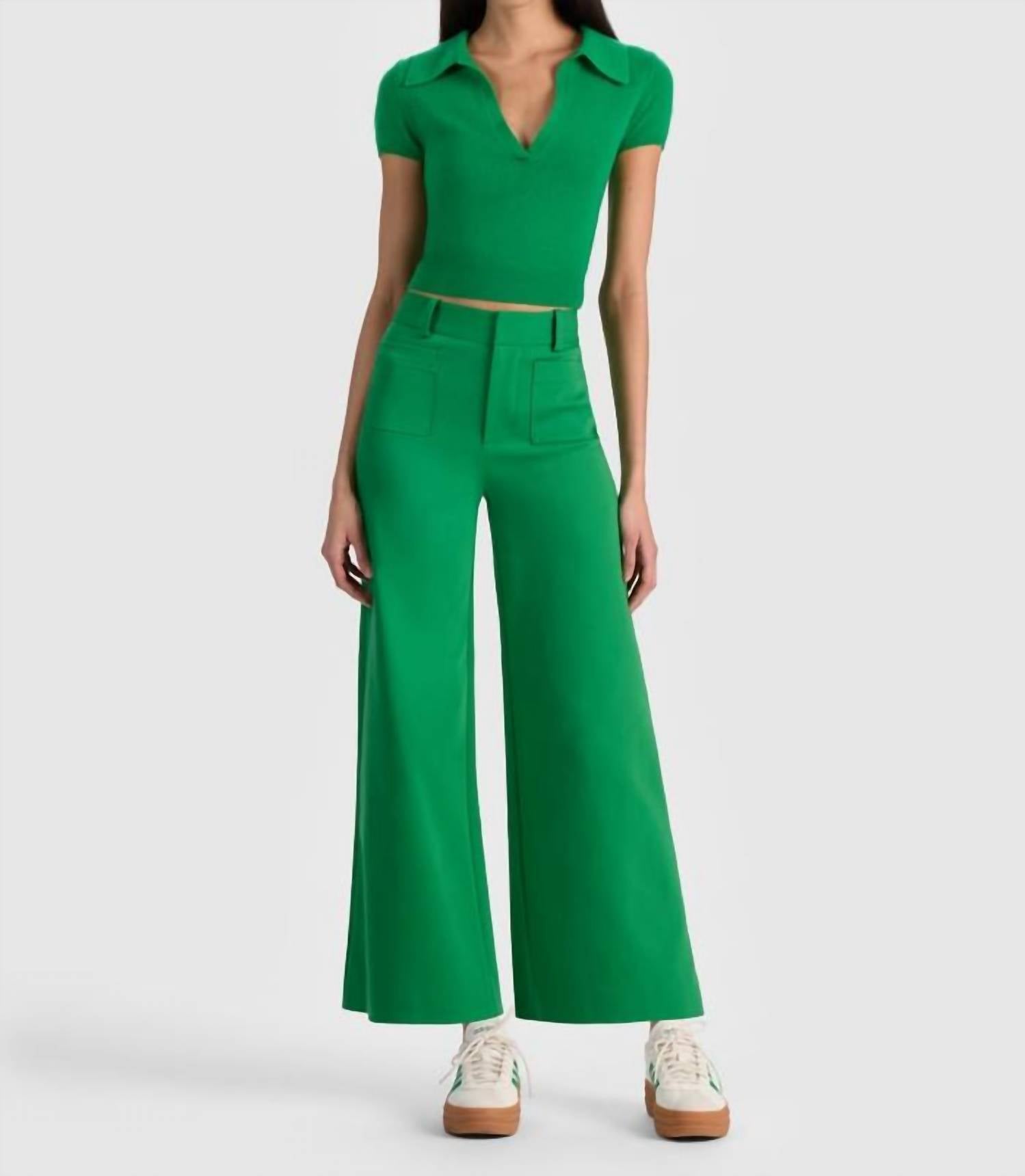 alice + olivia Zoe Ankle Trouser in green - women's pants - detail view