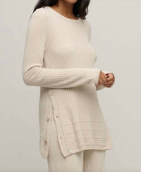 BAREFOOT DREAMS Textured Rib Pullover Side Button Top in stone - women's long sleeve top