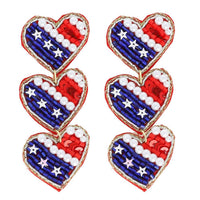 Sophia Collection - Women's Patriotic Heart Shaped Beaded Earrings