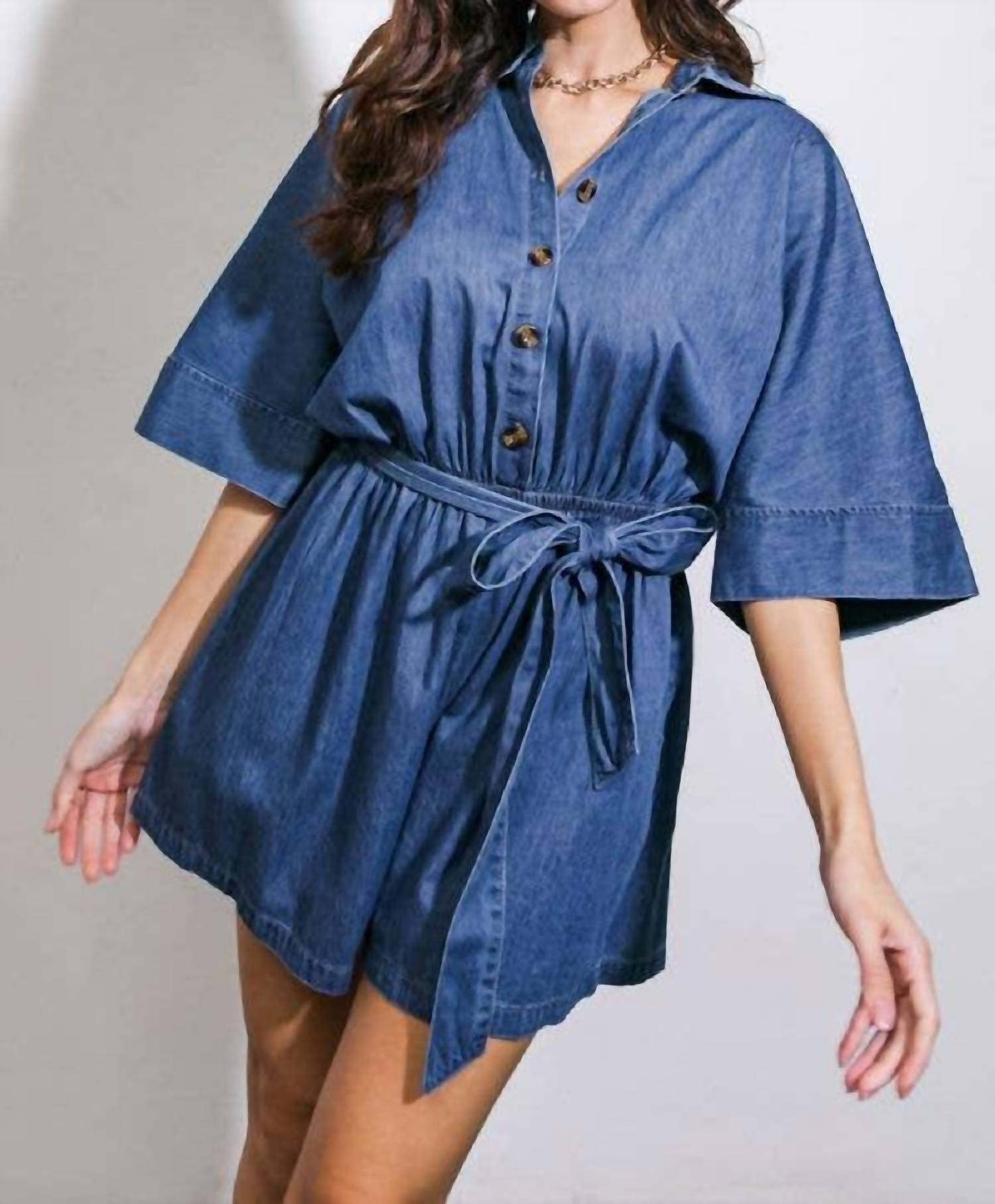 Flying Tomato - A Washed Light Weight Denim Romper