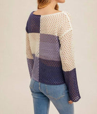 Hem & Thread - Color Block Fishnet Boat Neck Sweater