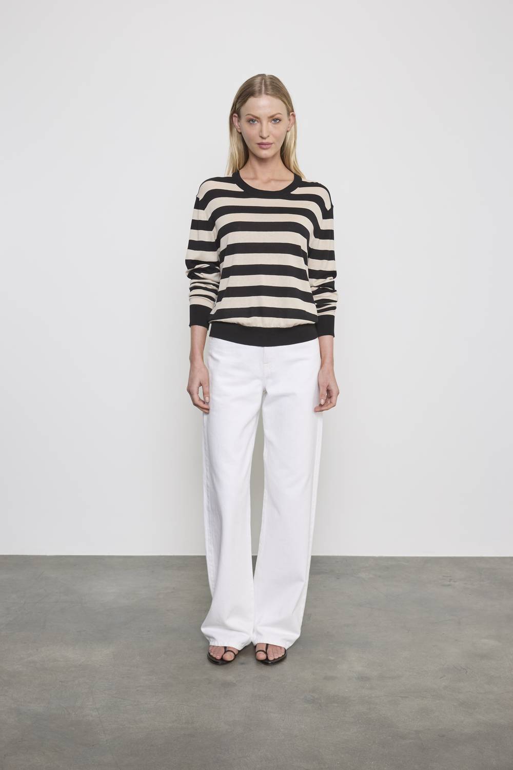 Enza Costa - STRIPE SILK KNIT CREW TOP