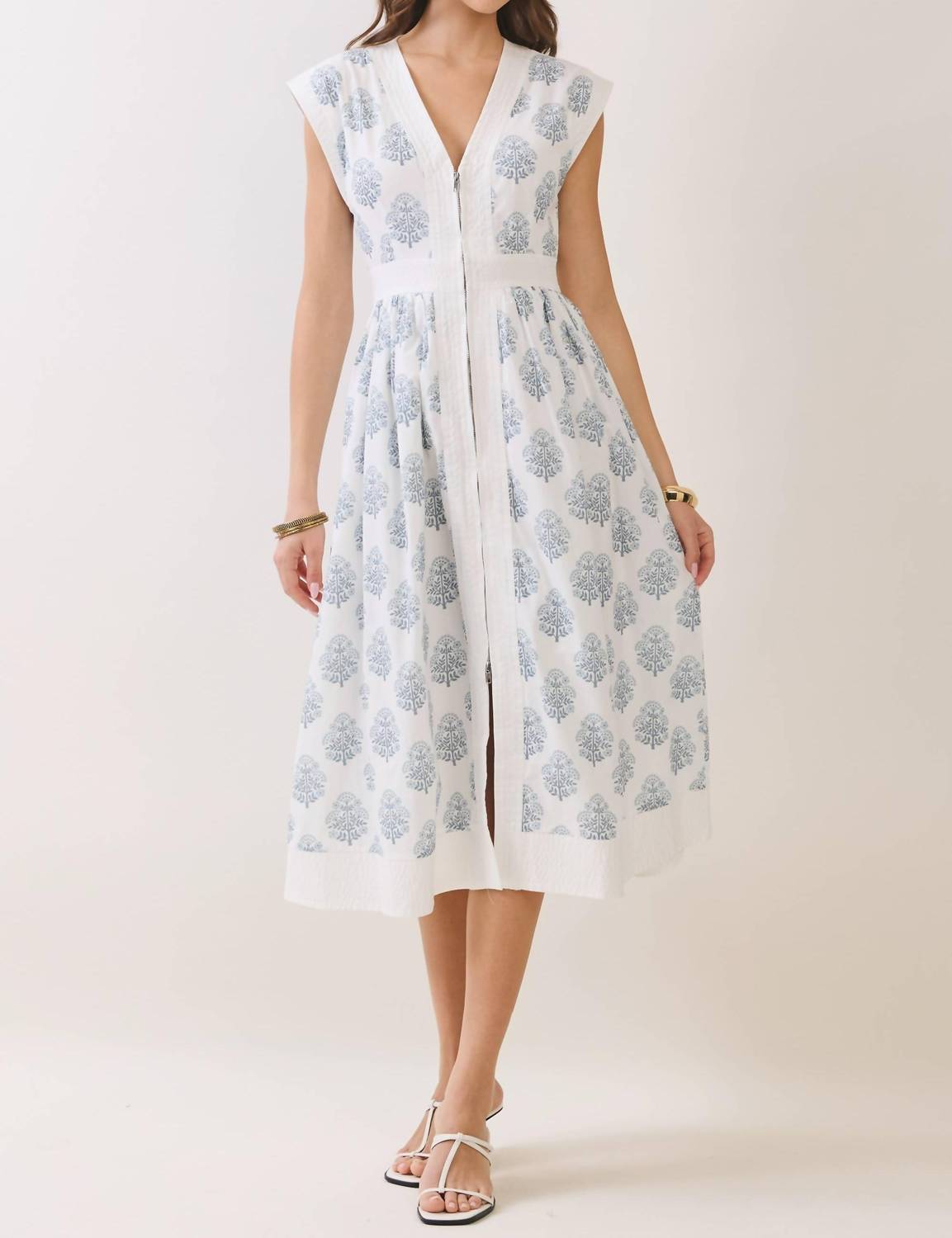 Tcec - Floral Print Zipper Front Midi Dress