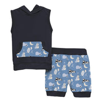 Kickee - Boy's Bamboo Print Short Sleeve Hoodie Tank Outfit Set
