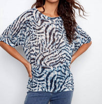 CHARLIE B Printed Dolman Cotton Blend Blouse in zebra - women's blouse - detail view