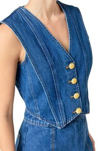 2.7 AUGUST APPAREL Keepin' It Classy Denim Vest in dark wash - women's blouse - alternate view