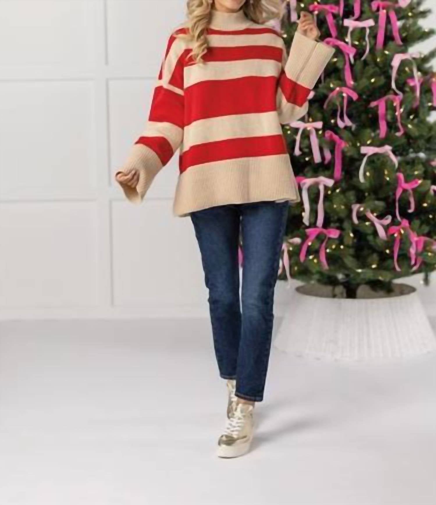 mudpie Costner Striped Sweater in red - women's sweater - alternate view