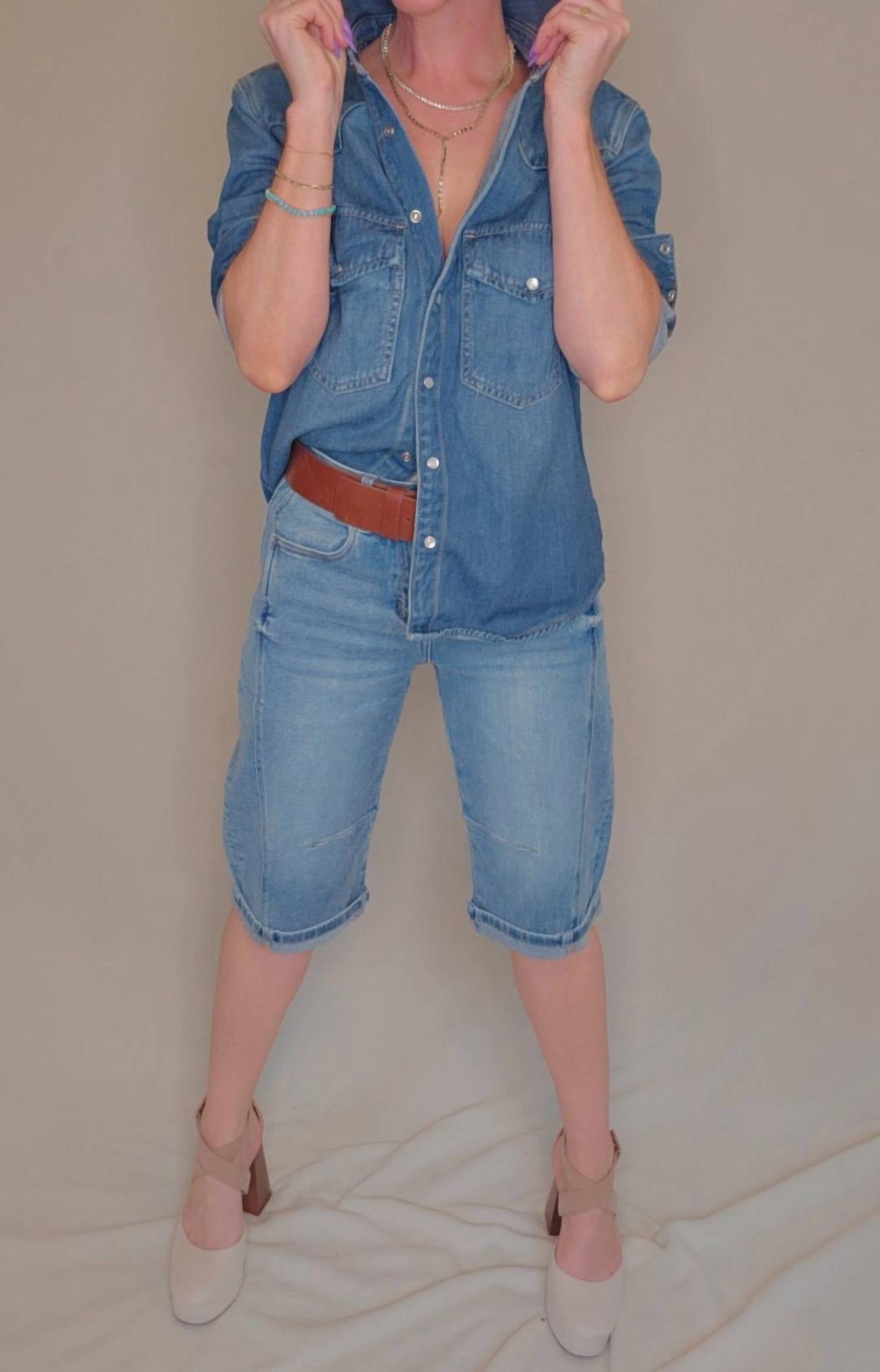 Risen - Mid Rise Fit Barrel Long Cuffed Shorts