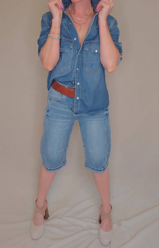 Risen - Mid Rise Fit Barrel Long Cuffed Shorts