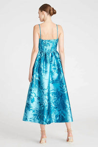 Monique Lhuillier Mikado Midi Dress in aqua tropic - women's dress - alternate view
