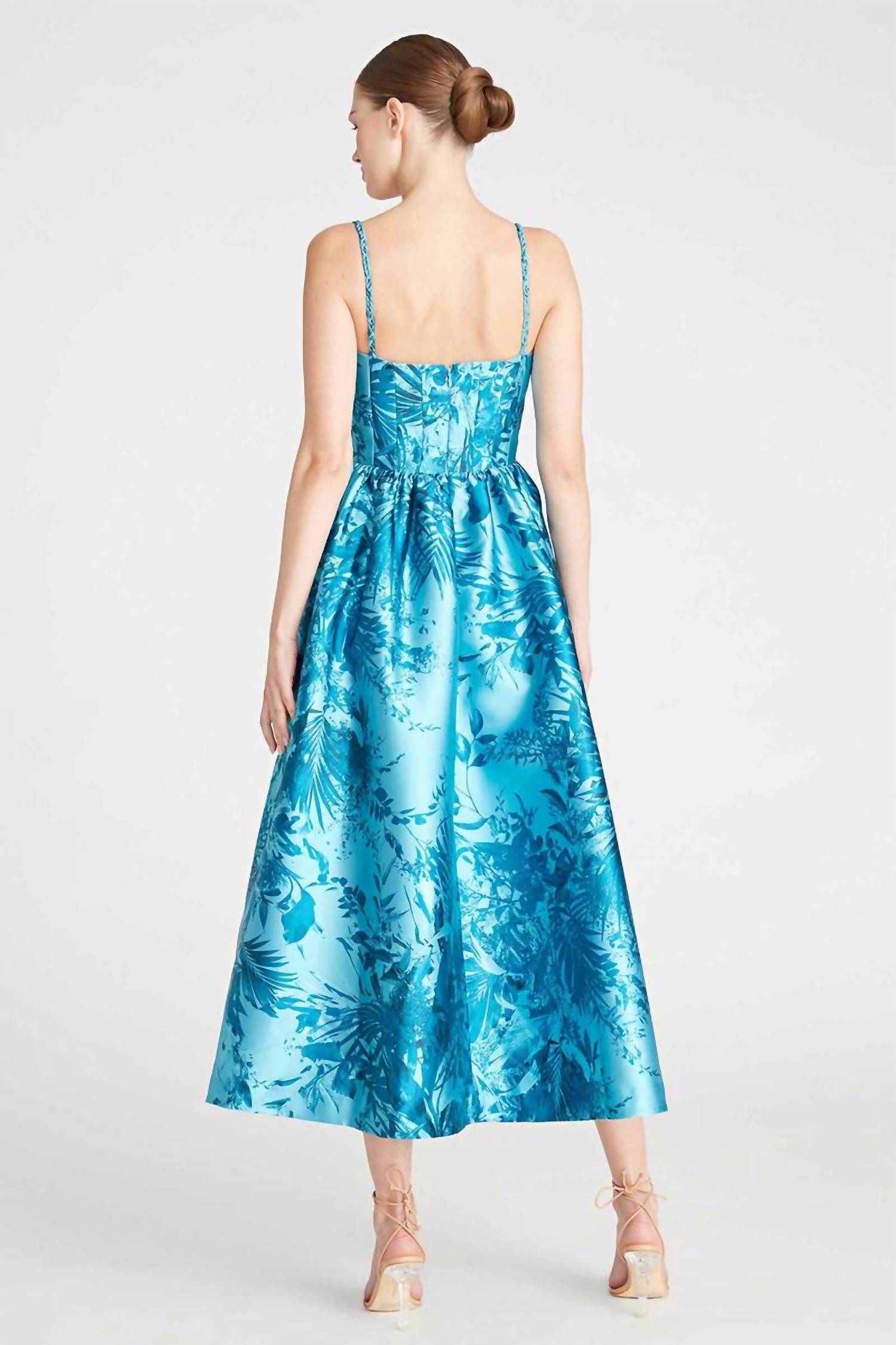 Monique Lhuillier Mikado Midi Dress in aqua tropic - women's dress - alternate view