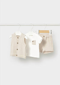 Mayoral - Boys 3-piece Rustic Short Tee & Vest Set