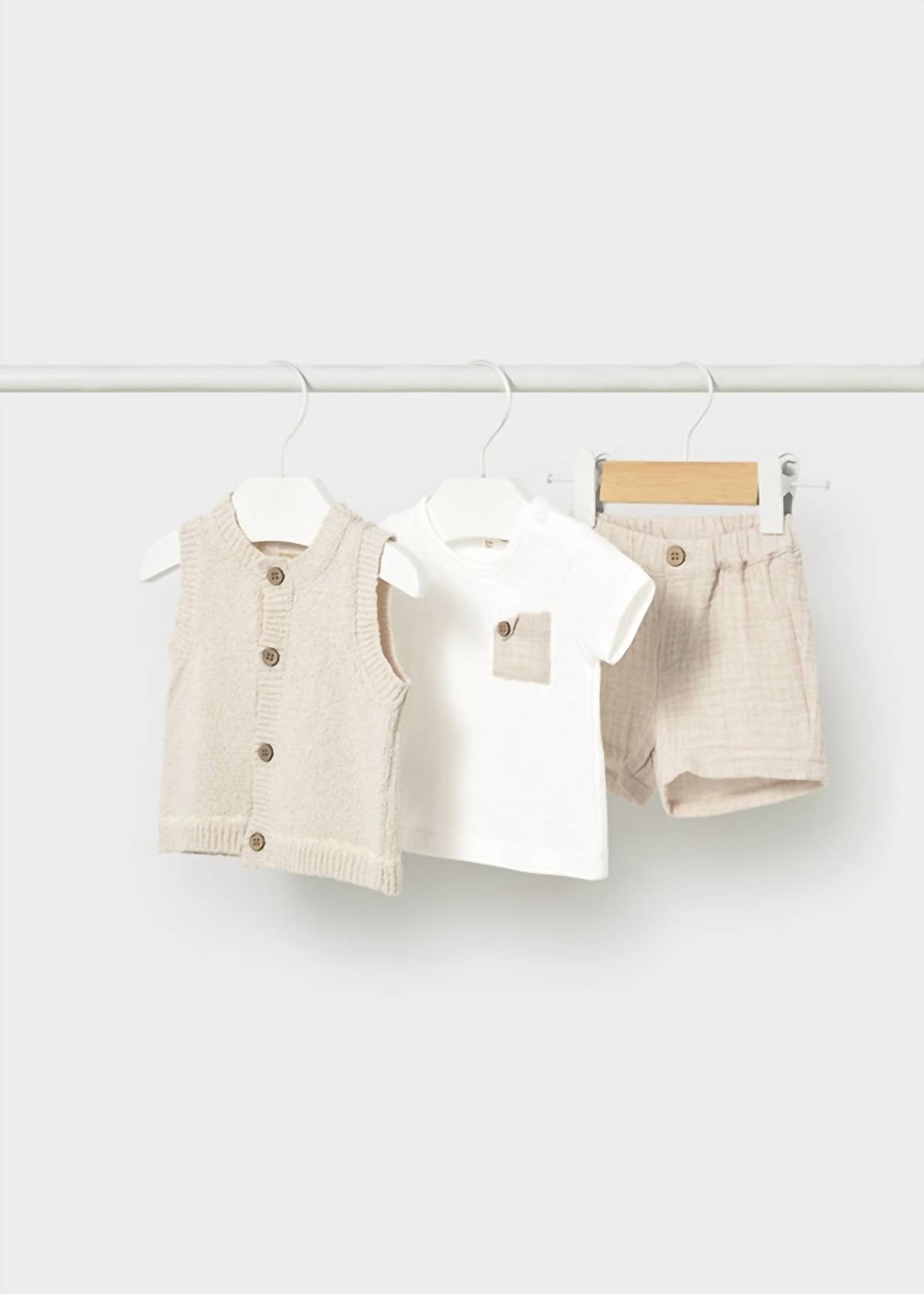 Mayoral - Boys 3-piece Rustic Short Tee & Vest Set