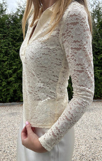red haute Dahlia Deep V Collar Lace Top in cream - women's long sleeve top - alternate view