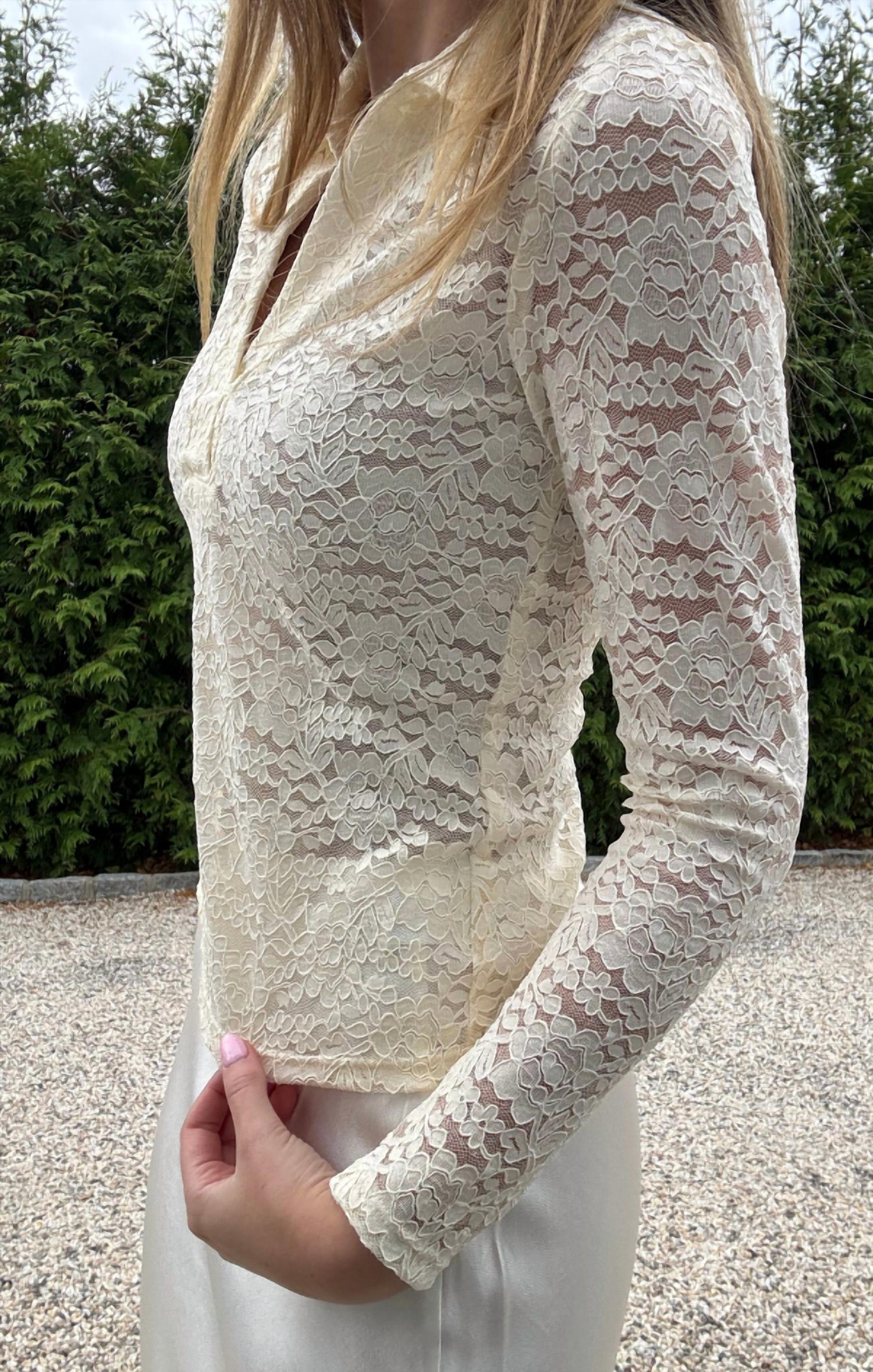 red haute Dahlia Deep V Collar Lace Top in cream - women's long sleeve top - alternate view