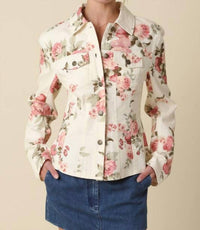 OLIVACEOUS Ciara Denim Floral Shirt Jacket in multi - women's jacket