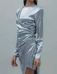 Bsl - Asymmetrical Flair Hem Satin Midi Dress