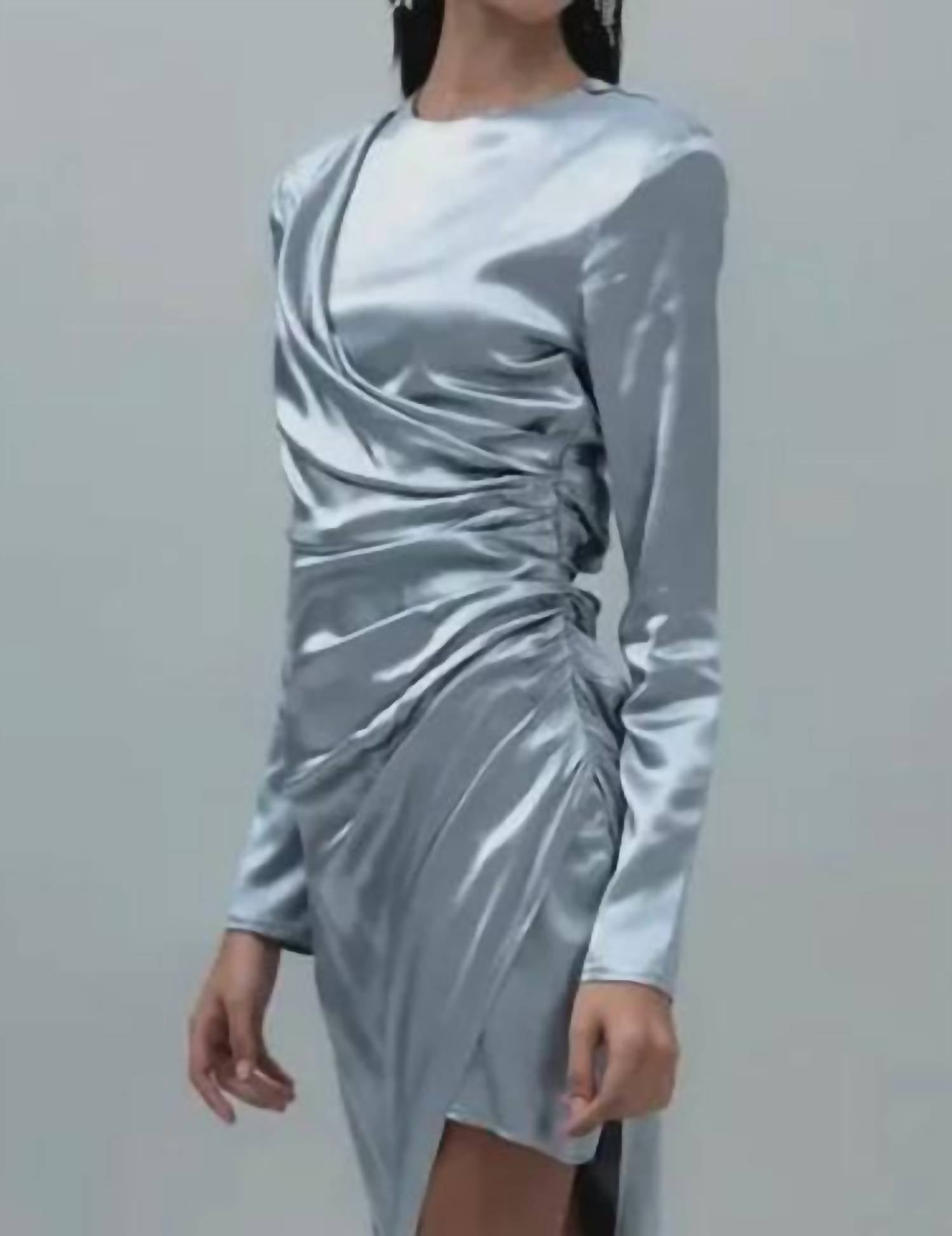 Bsl - Asymmetrical Flair Hem Satin Midi Dress
