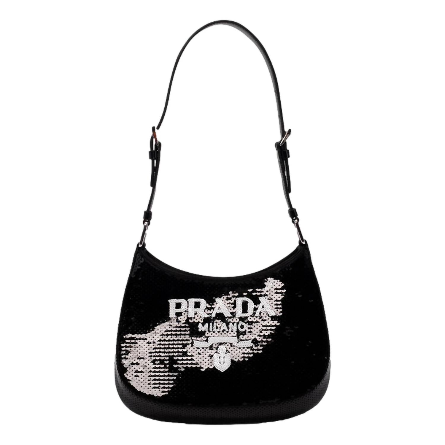 Prada - Women's Cleo Sequin Milano Logo Mini Leather Shoulder Bag