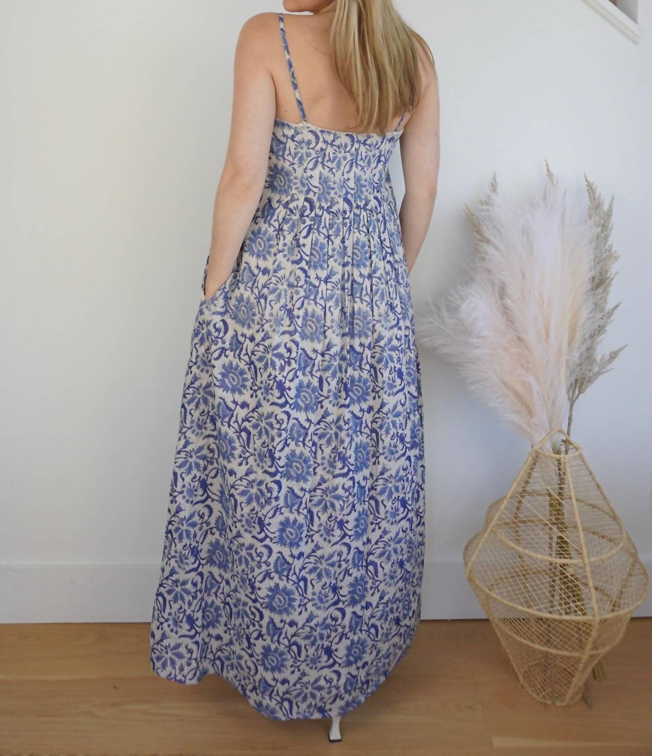 NIBI MTK Iris Maxi Dress in indigo floral lurex - women's dress - detail view