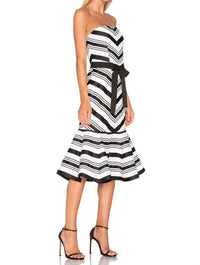 Alexis - Ribbon Tie Belt Strapless Dress