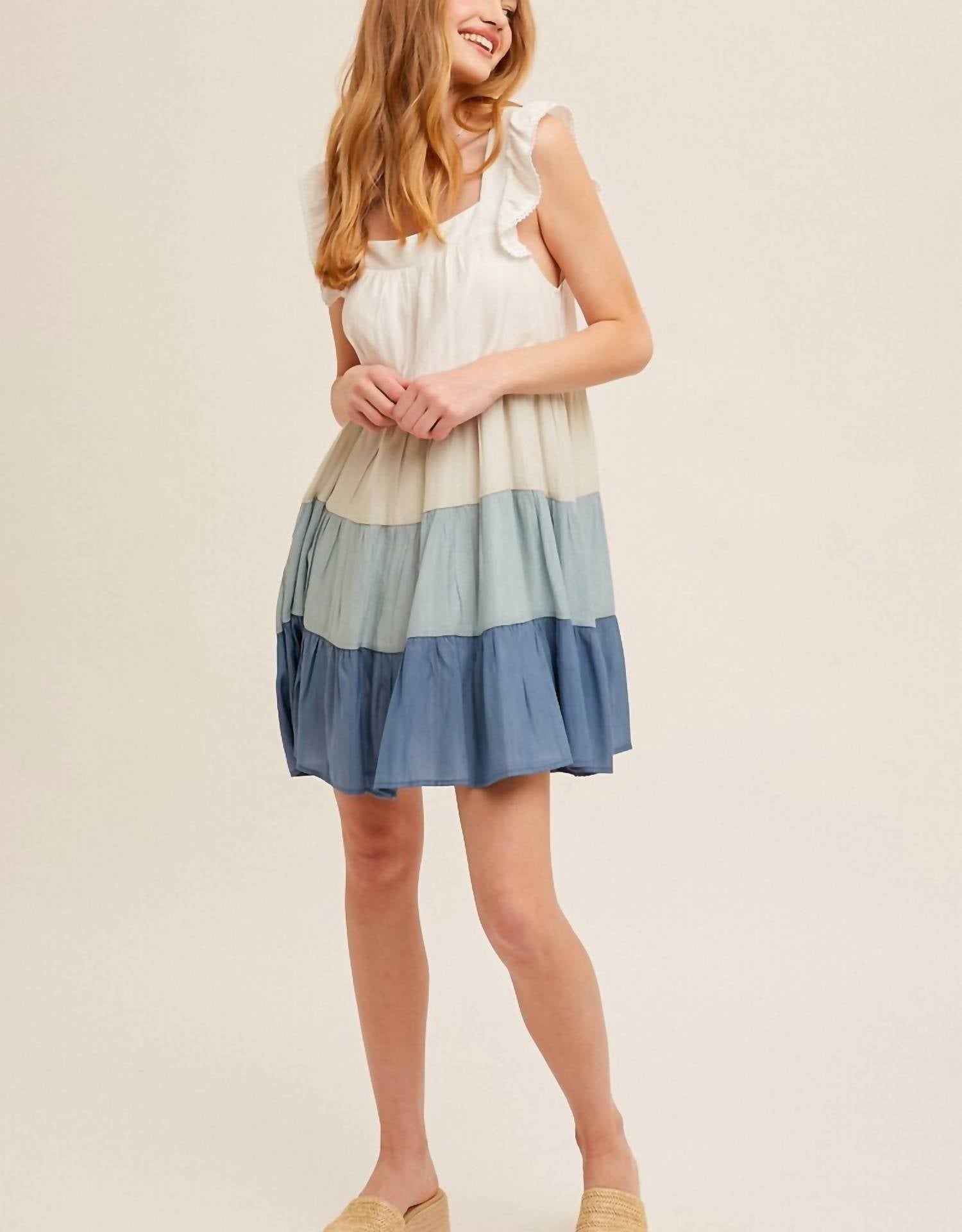 Hem & Thread Sweet Serenade Eyelet Color Block Dress in blue - women's dress - view 4