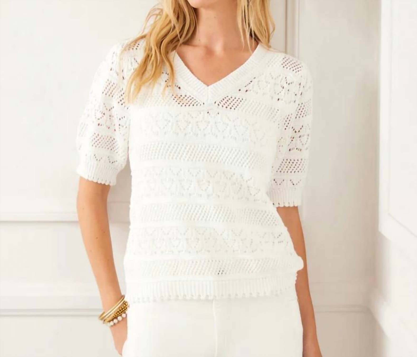 Karen Kane - Stevie Short Sleeve Crochet V-neck Top