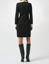 Joseph Ribkoff Colorblock Collared 3/4 Sleeves Shift Dress in black vanilla - women's dress - detail view