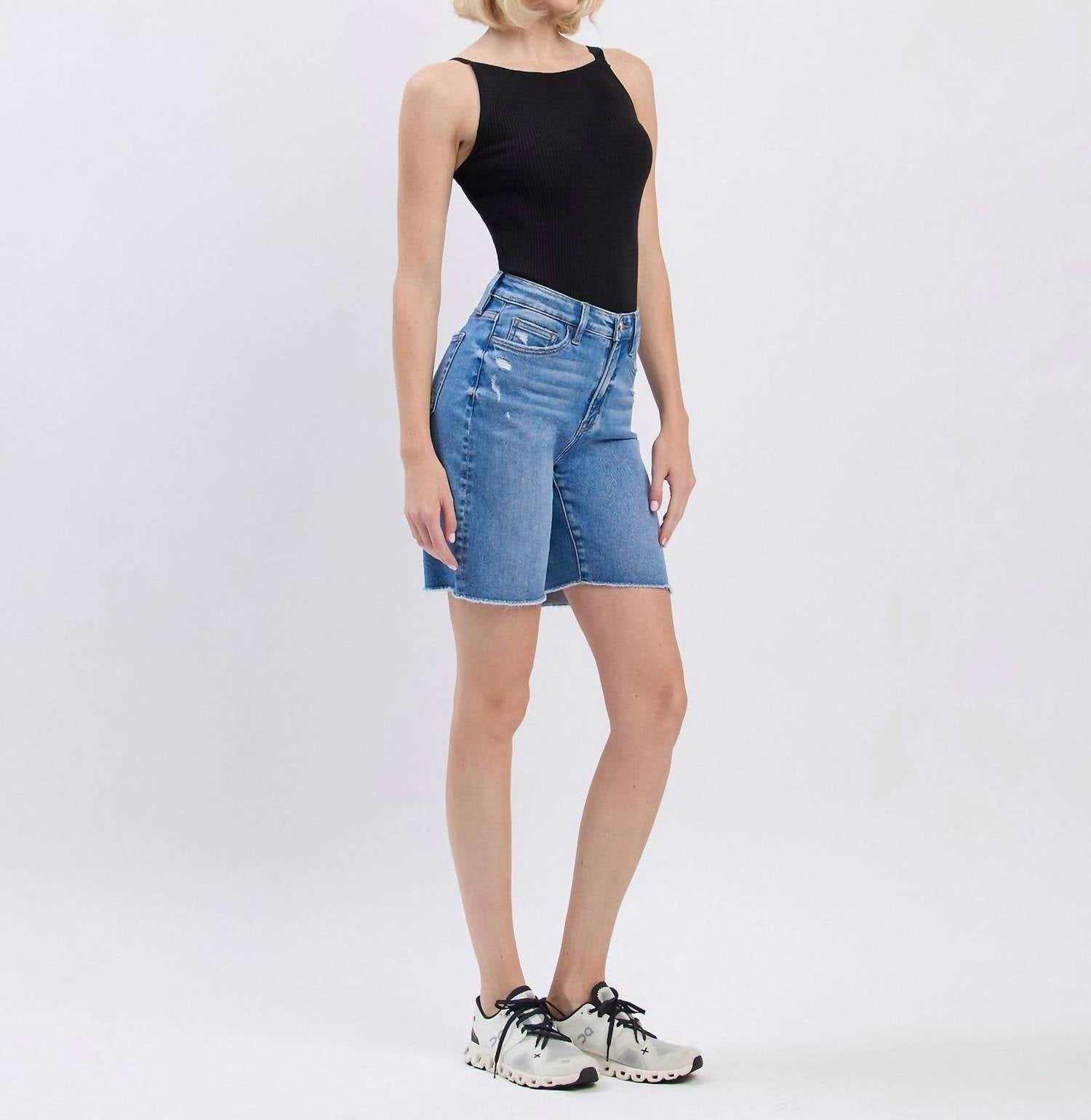 Vervet By Flying Monkey - High Rise Raw Hem Bermuda Shorts