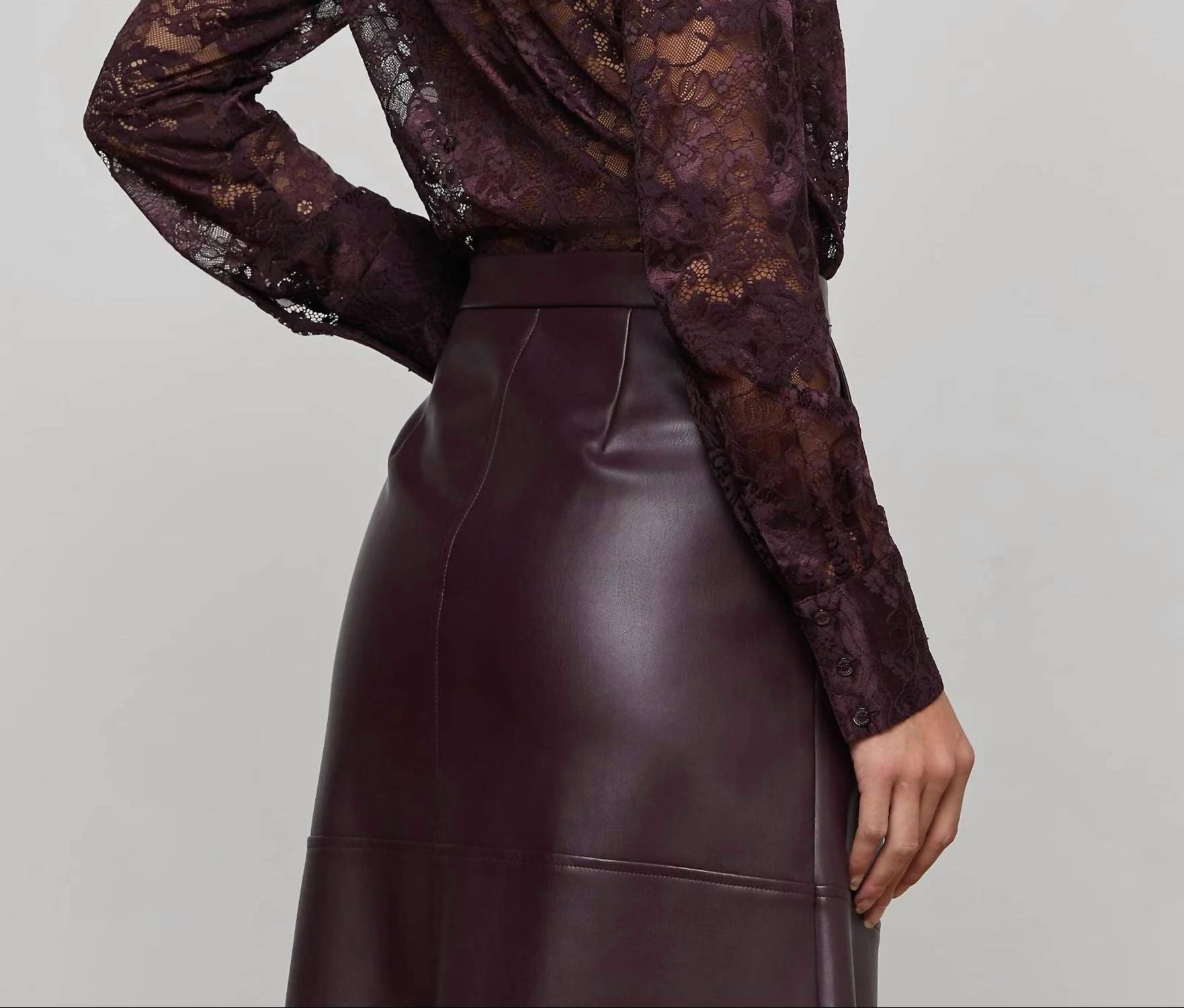 L'Agence Maia Lace Button Down Blouse in dark malbec - women's blouse - detail view