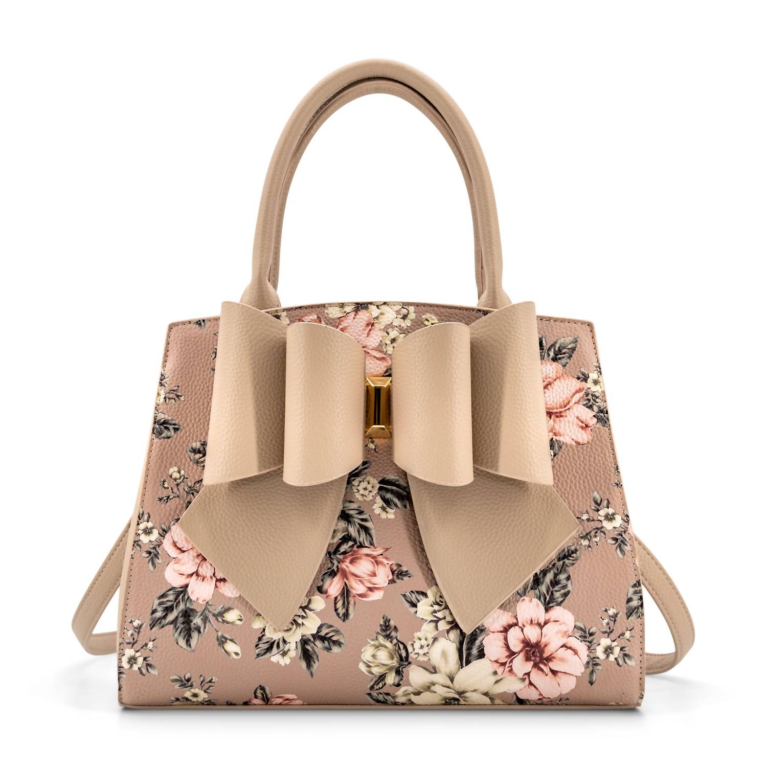 Like Dreams Women's Rosalie Bow Top Handle Satchel Bag in beige floral print - women's bag