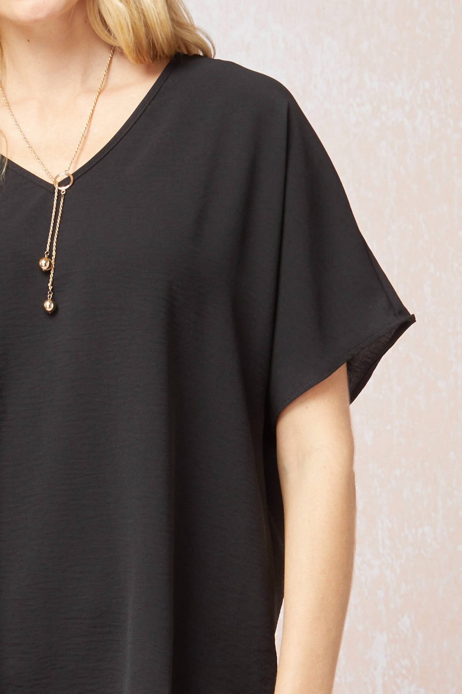 entro Solid V-neck Top in black - women's shirt - view 4