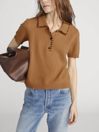 Frame - Leather Stitch Polo Top