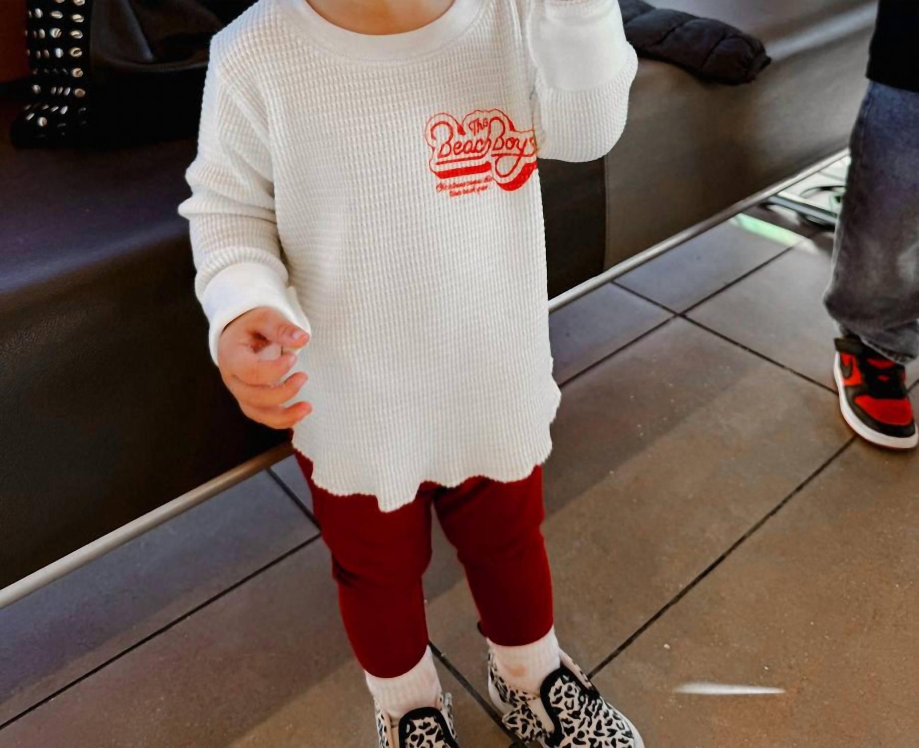 ROWDY SPROUT Kid's Beach Boys Holiday Thermal Top in white - kids' long sleeve top - alternate view