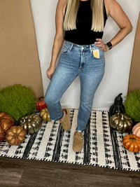 Risen - High Rise Distressed Straight Jeans