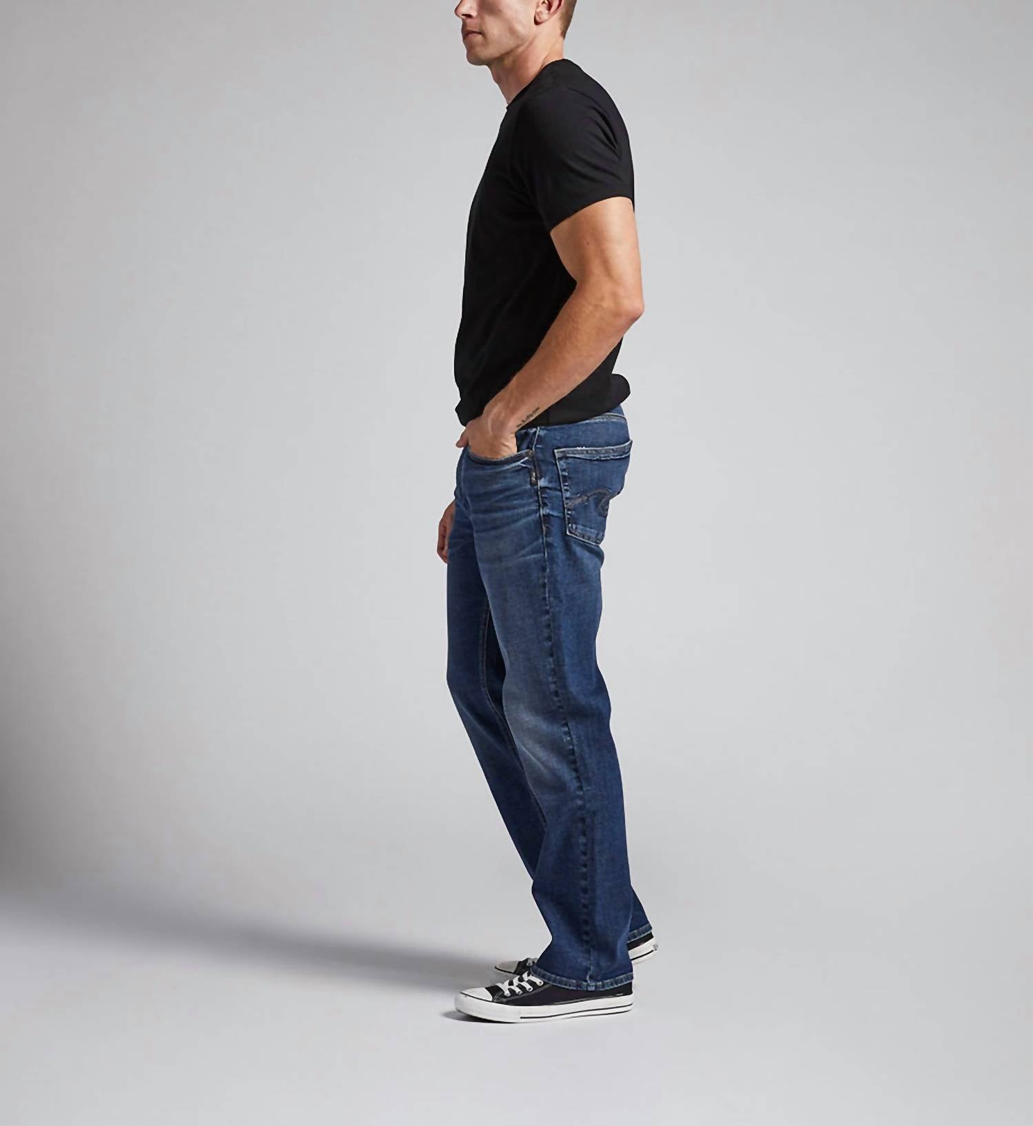 Silver Jeans Co Grayson Jeans in dark indigo wash - men's jeans - detail view