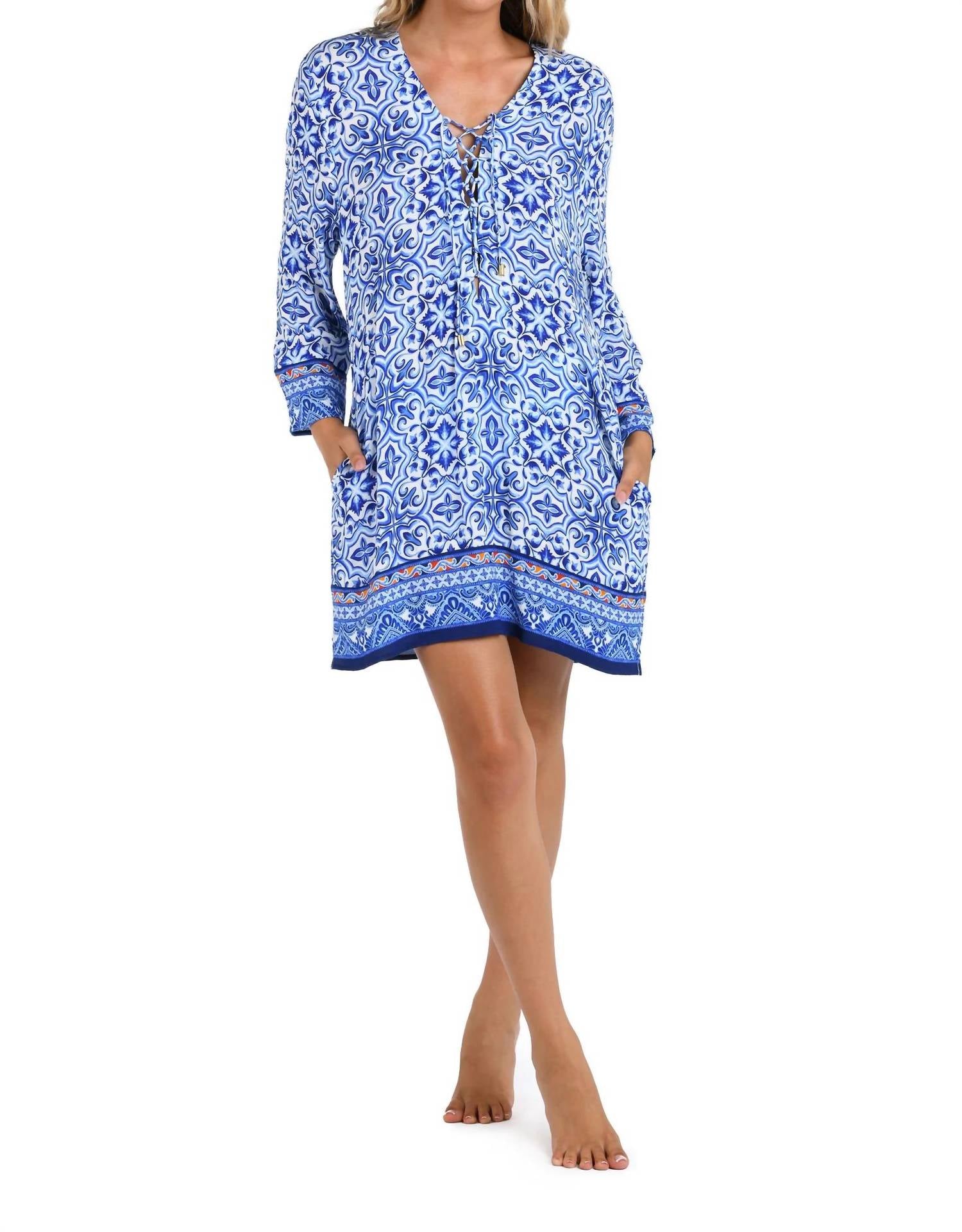 La Blanca - Alboran Sea Lace Up V-neck Tunic Cover Up