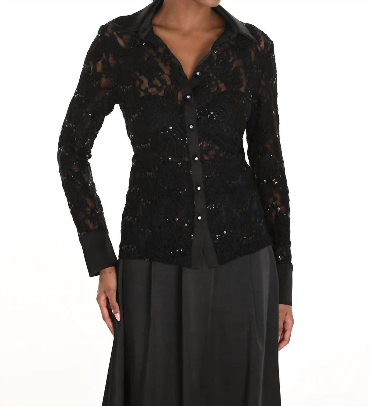 Frank Lyman - Lina Lace And Sparkle Long Sleeve Blouse