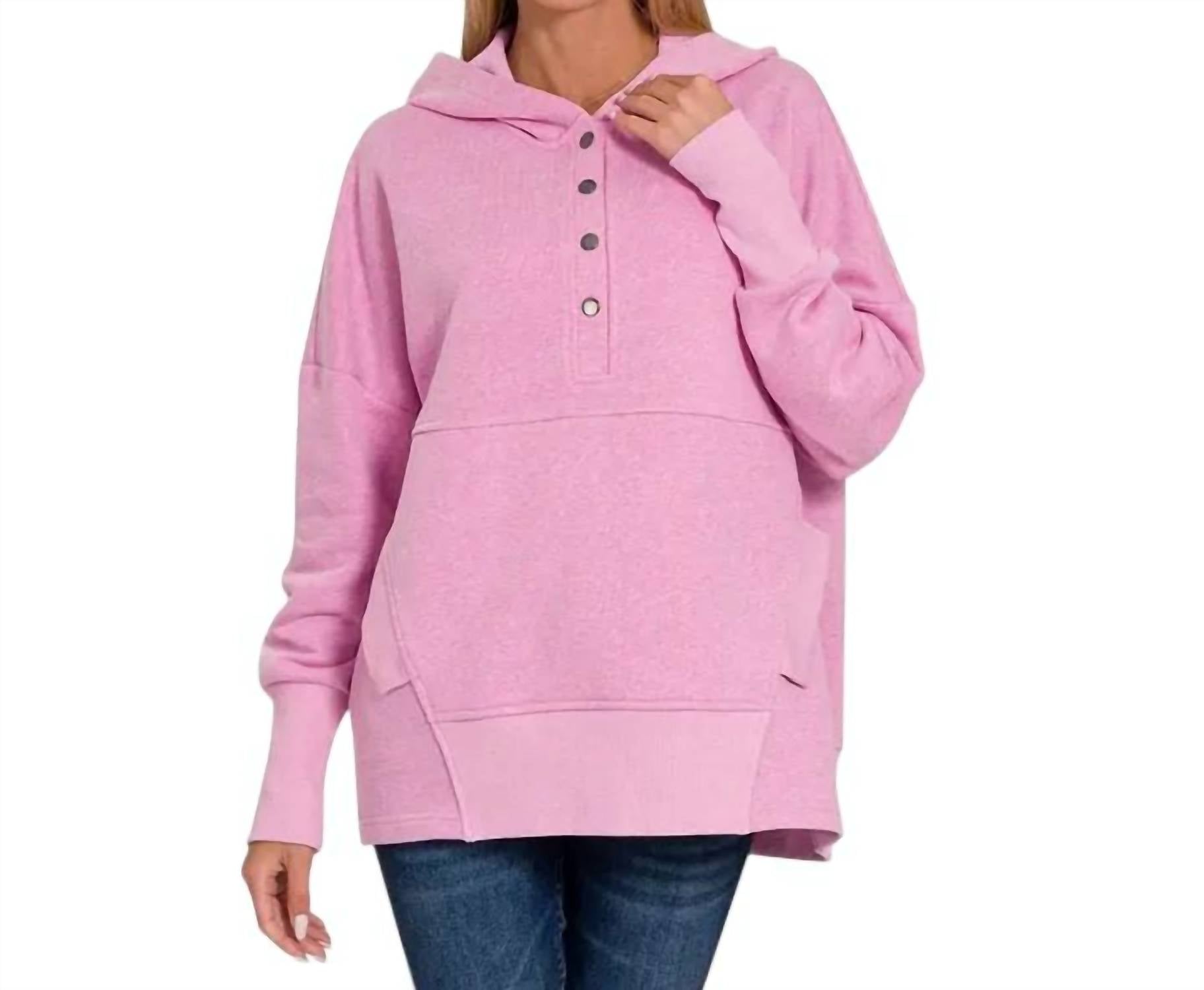 Zenana - Half Button Hoodie