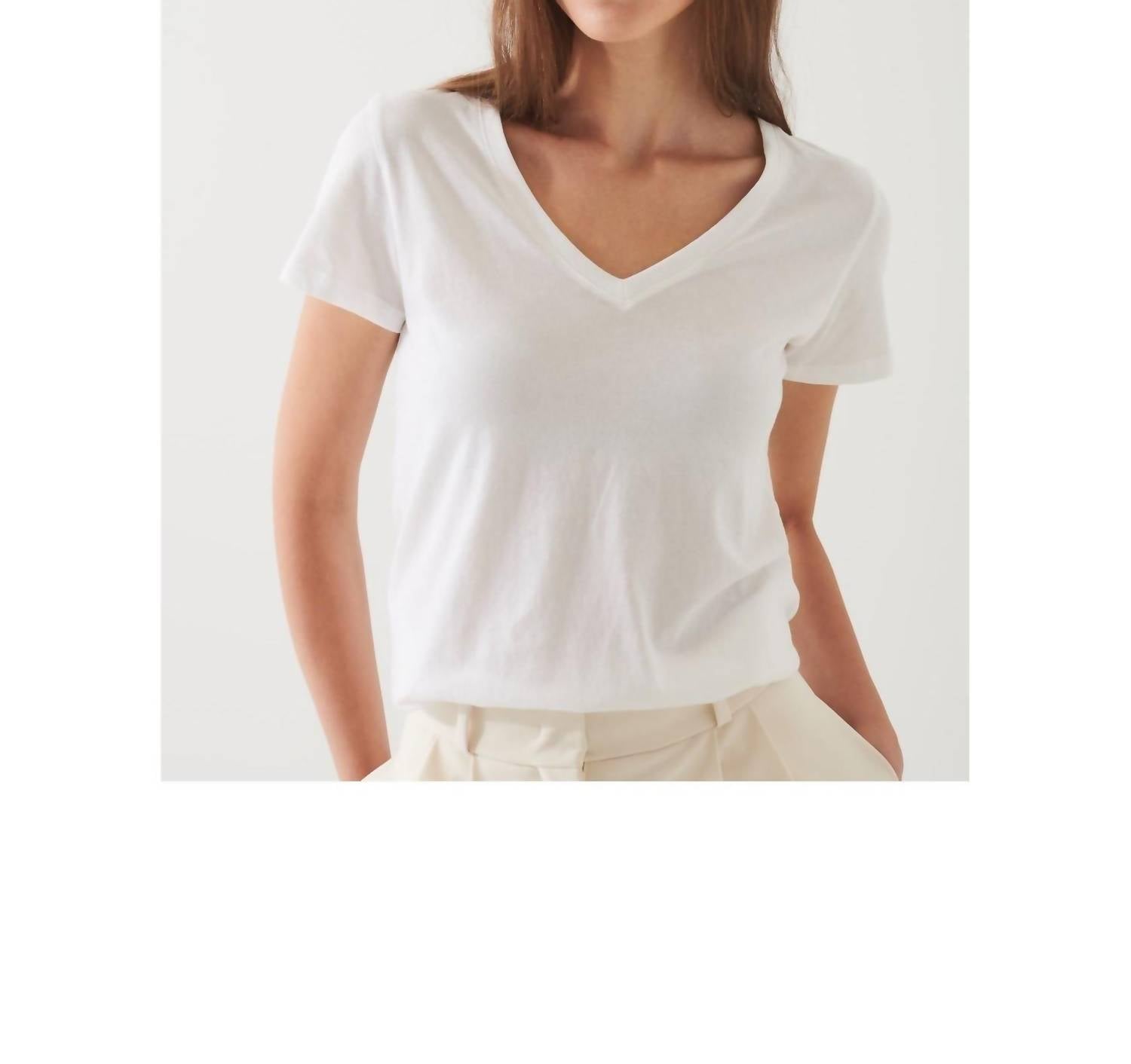 Patrick Assaraf Lightweight Pima Cotton V-neck Top in white - women's t-shirt - alternate view