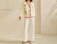 ABLE Embroidered V-neck Cardigan in cream red - women's cardigan - view 5