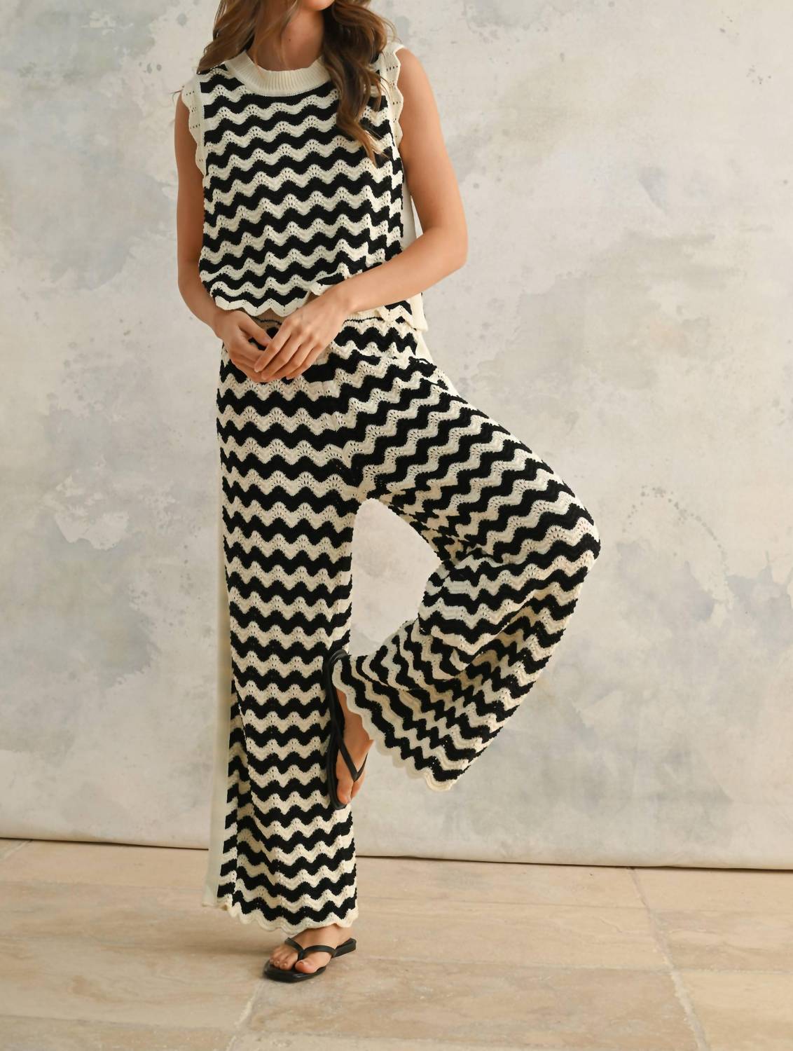 Miou Muse - Color Combo Crochet Knitted Pants