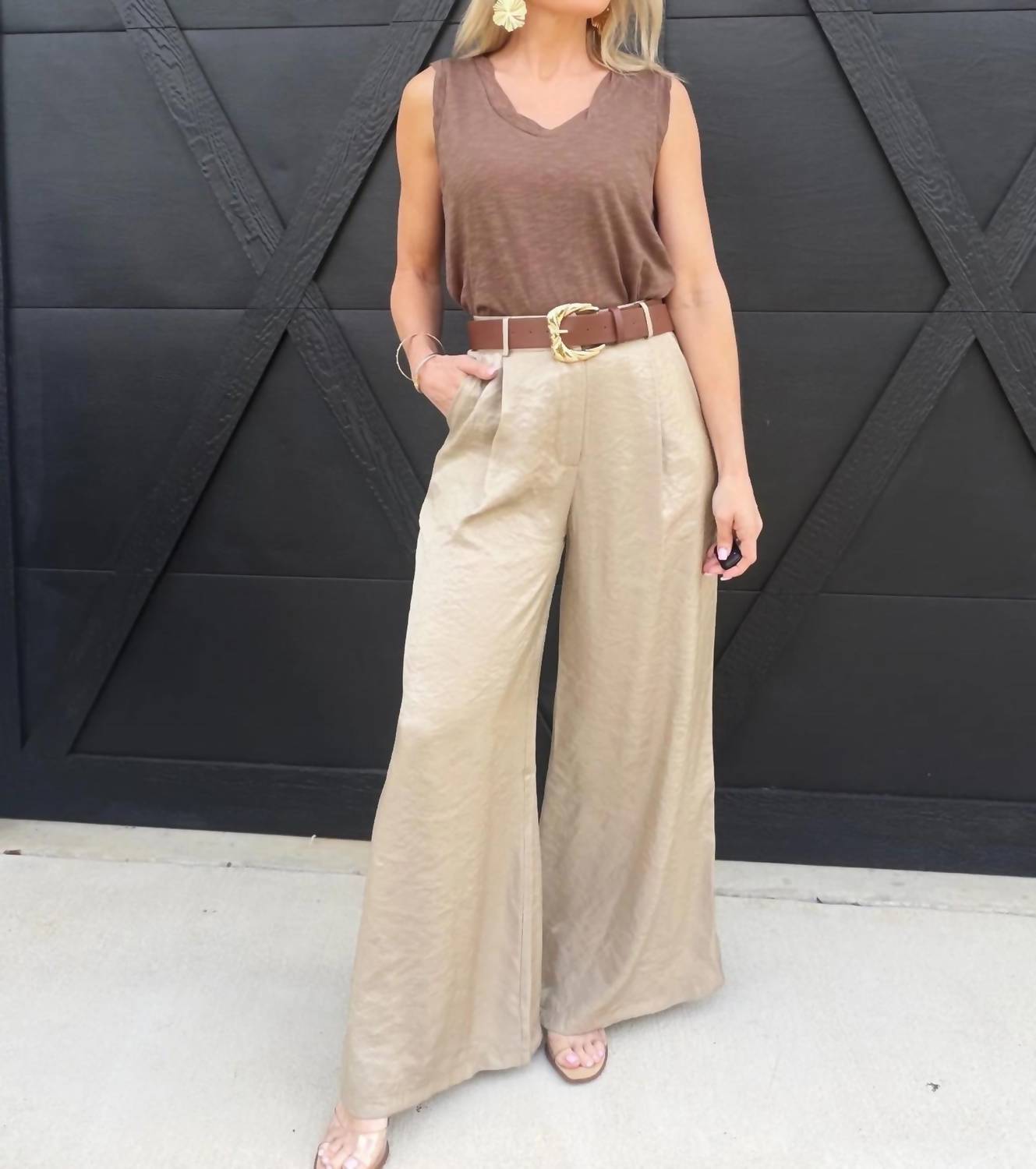 Evenuel - Satin Belted Wide Leg Pants