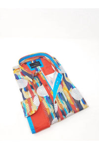 Eight X - Retro Circles Design Button Down Shirt With Trim